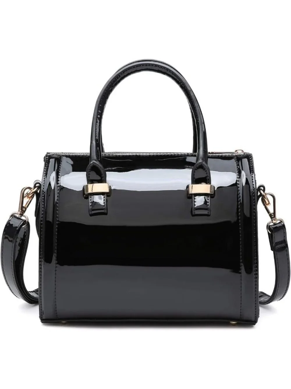Chic Shiny Patent Faux Leather Barrel Handbag & Shoulder Purse for Women